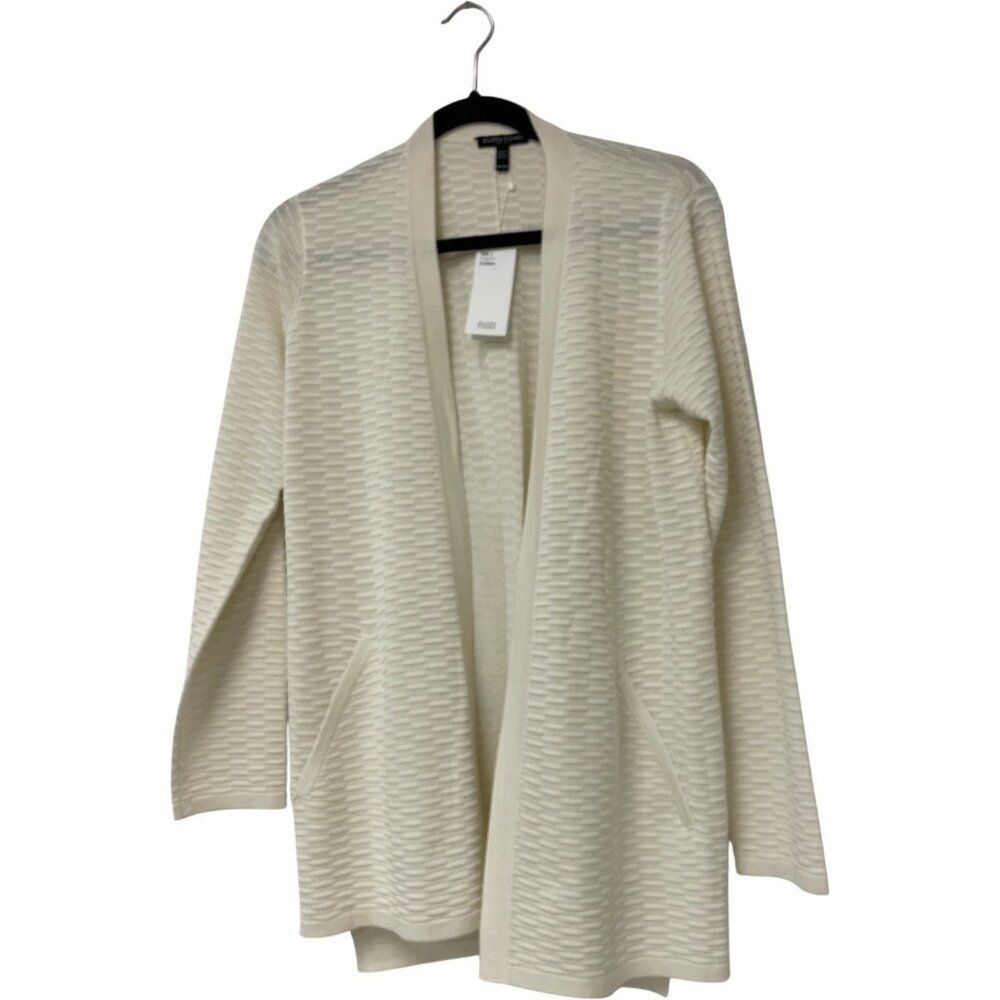 Eileen Fisher Womens Cardigan Sweater PM Ivory Silk Organic Cotton open NWT